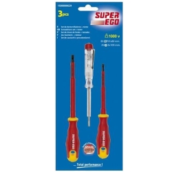 Диэлектрические отвертки в наборе с тестером Super-Ego, 1000 В / 3 шт