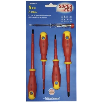 Диэлектрические отвертки в наборе с тестером Super-Ego, 1000 В / 5 шт
