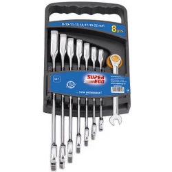 Набор рожково-накидных гаечных ключей с трещёткой Super-Ego, ø 8 - 22 мм, 8 шт